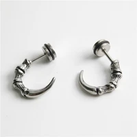 1pc vintage boutique stainless steel eagle claw bone earrings cool punk style trend mens womens party earrings jewelry
