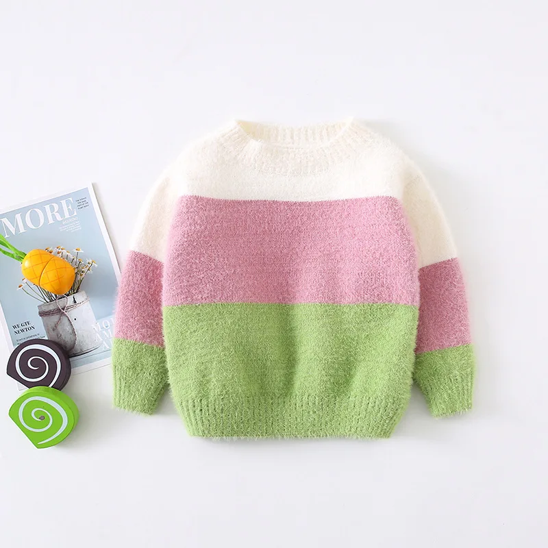 Свитеры для матери и дочери зимняя одежда радужная детская вязаная свитер