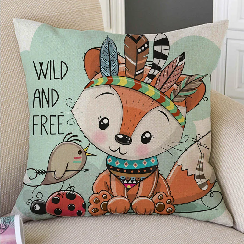 Симпатичный чехол с изображением леса животных лисы медведя льва Совы наволочка