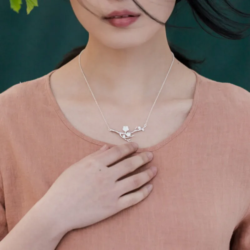 Ожерелье женское из серебра 925 пробы с цветком вишни | Украшения и аксессуары