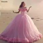 Свадебные платья недорого великолепное бальное платье принцессы Свадебные платья 3D ручной работы Цветы с открытыми плечами розовое платье Quinceanera