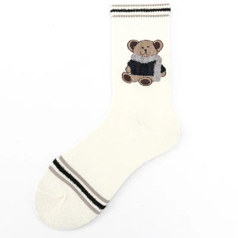 

New Autumn And Winter Fashion Women's Socks Student Campus Wind Big Bear Series Pile Socks High-quality Cotton Stockings