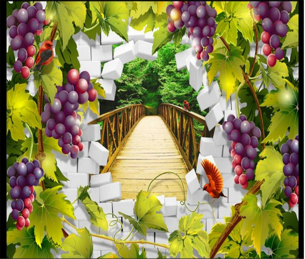 3D окна и двери beibehang с зеленым виноградом мечты на заказ ландшафтное настенное