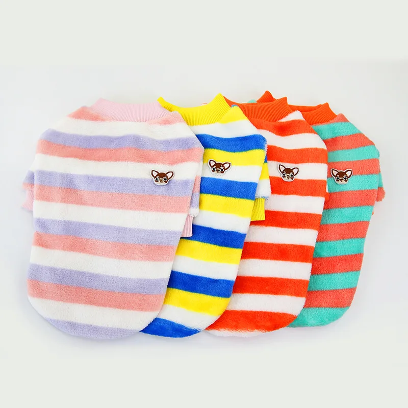 

Soft Flannel Dog Clothes For Small Dogs Winter Warm Dog Vest Rainbow Striped Puppy Cats Clothing Chihuahua Poodle Shih Tzu Coats