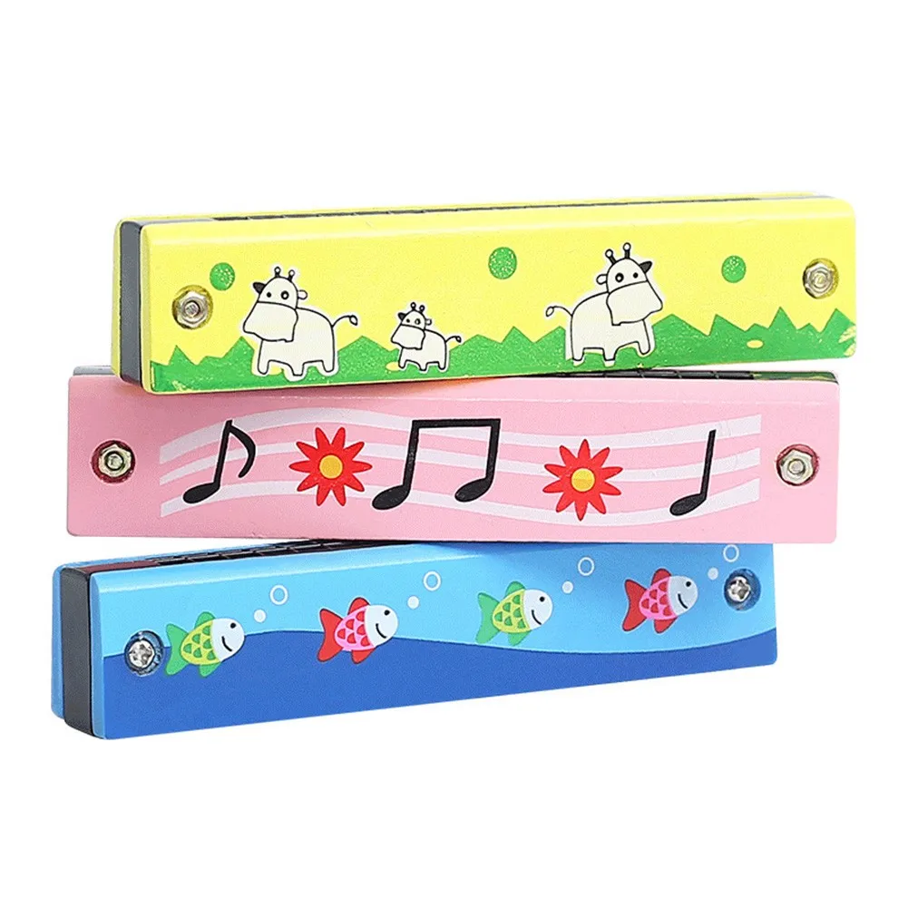 

16 Holes Harmonica Mouth Organ Kids Music Instrument Educational Toy Gift Children Musical Instrument Cartoon Painted Wooden