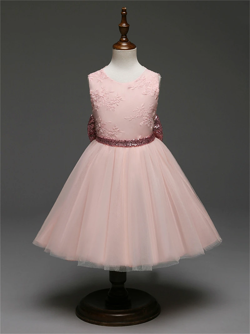 Детское кружевное платье с открытой спиной летнее официальное для новорожденных