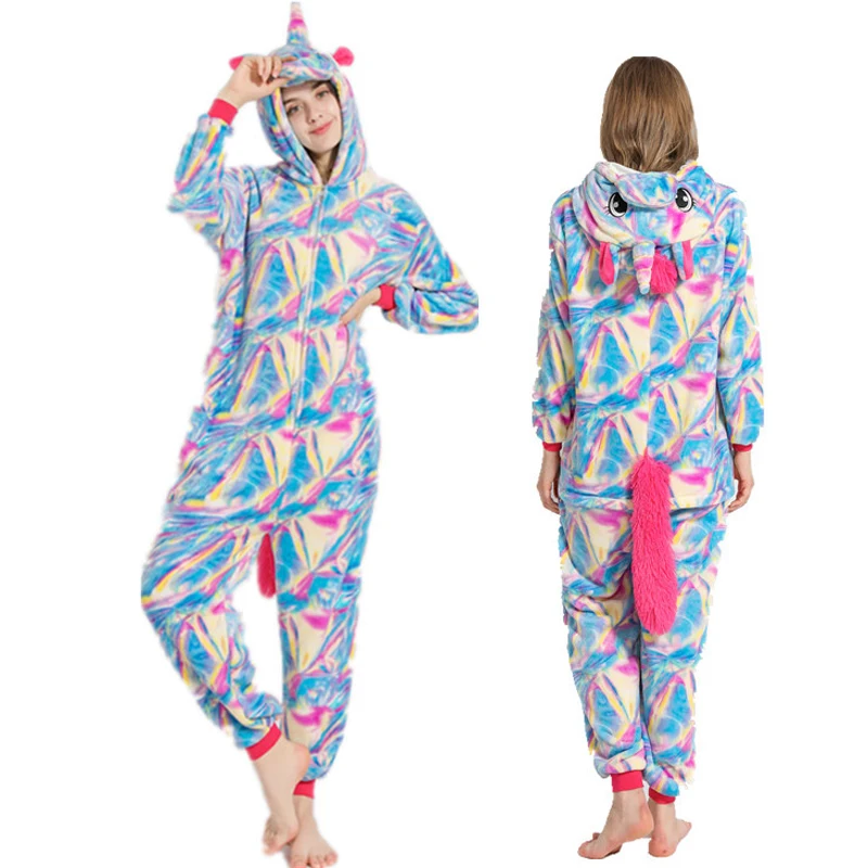 

Новинка, Пижама для взрослых с единорогом, зимняя Фланелевая Пижама для женщин, унисекс, милый пижамный комплект с мультяшным животным, Детс...
