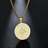 new seven angels religious rune pattern pendant necklace mens womens necklace fashion metal sliding round necklace accessories