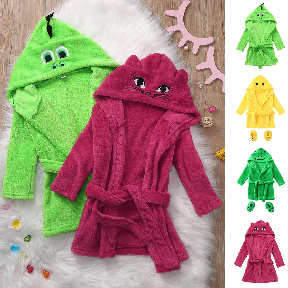 Зимние милые теплые банные халаты для новорожденных мальчиков и девочек с