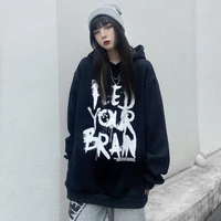 women high street harajuku bf style plush hoodies womens clothing 2021 autumn winter loose korean black long sleeve top