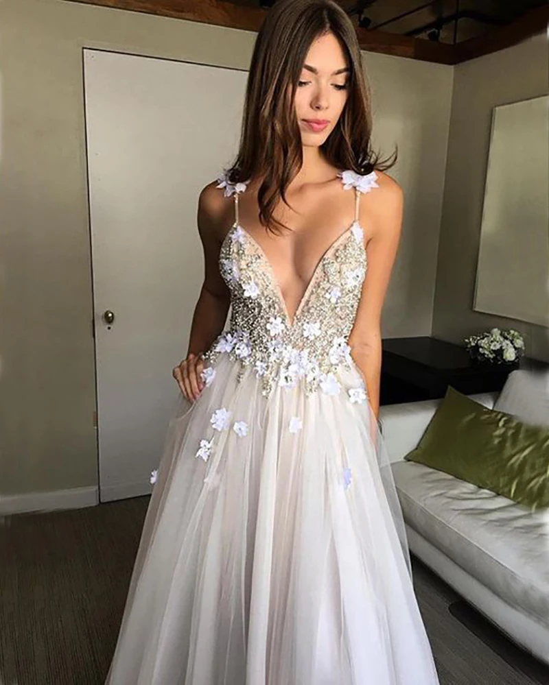 Vestido De Noiva свадебное платье с цветами Белый Глубокий v-образный вырез нежной