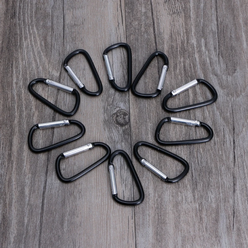 

10PCS Black D Carabiner Camp Spring Snap Clip Hook Keychain Climbing Hiking Y4UB
