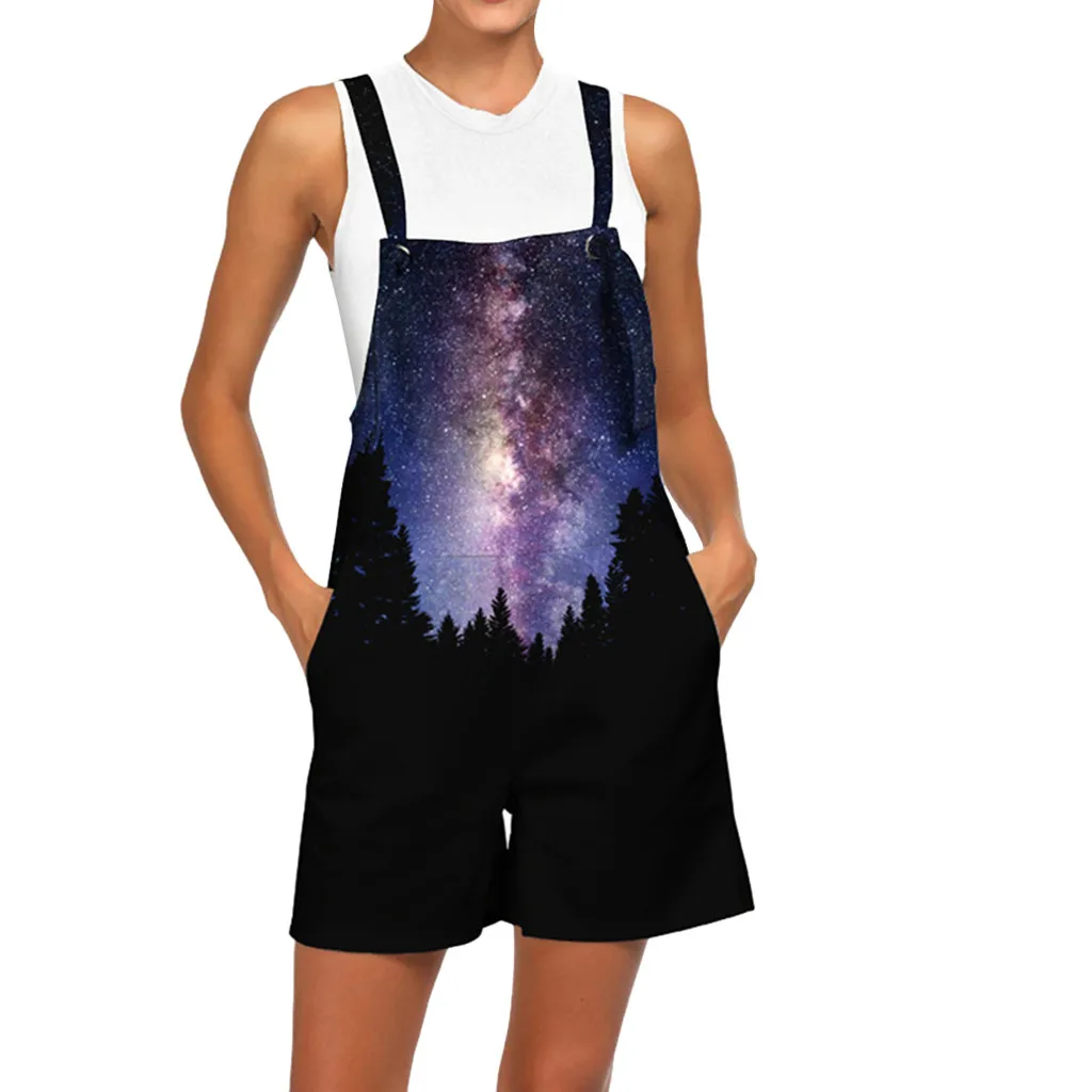 Женские свободные штаны с 3d принтом и ремешками комплект шортами Комбинезоны для