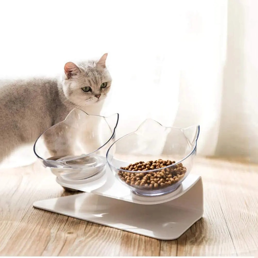 

Double Cat Bowl For Cats Water Bowl Transparent Non-Slip Cat Food Bowl For Dogs Bowls Eating Pet Feeder With Stand Dropshipping