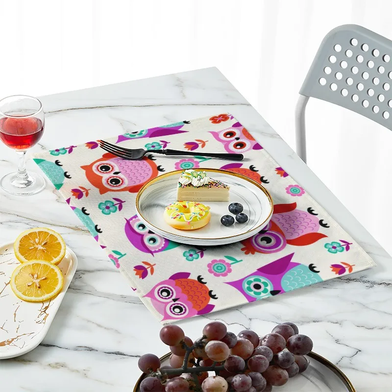 

New 3D Printed Cartoon Owl Placemat Fabric Coaster Table Decoration Mat Kitchen Posavasos Manteles Kitchen Dinner Mat
