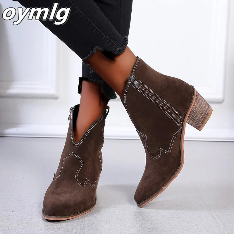 

Women Western Ankle Boots Roman Pointed Casual Booties Autumn Winter Woman Artificial Leather Short Boot Femal Retro Chaussures