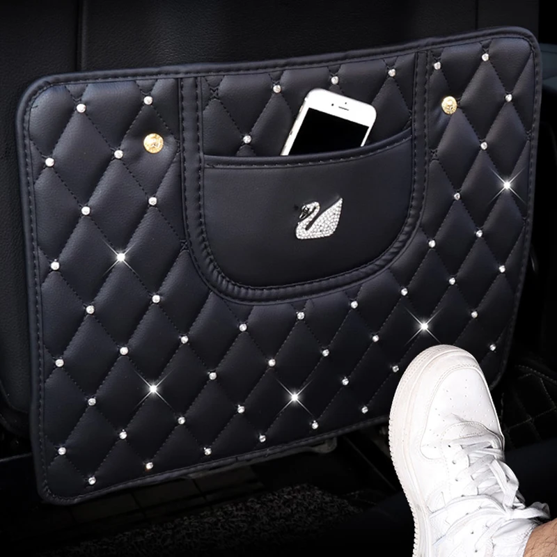 

2 Pieces Car Seat Back Cover Protector Anti-kick Seat Back Cover Rhinestones Swan Anti-dirty Pad Car Seat Back Protector 1 Pair