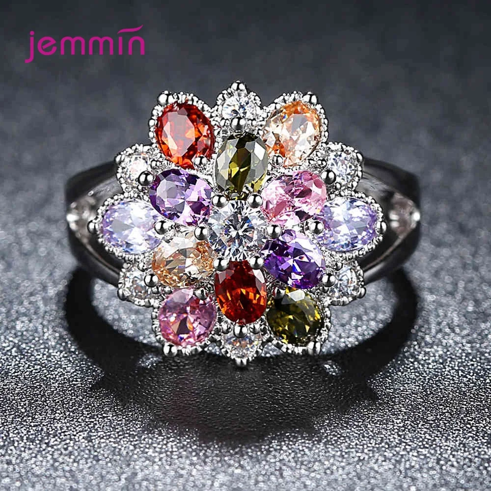 Мути-цвет розы CZ стекируемые кольцо для женщин помолвка/Вечерние Элегантные 925