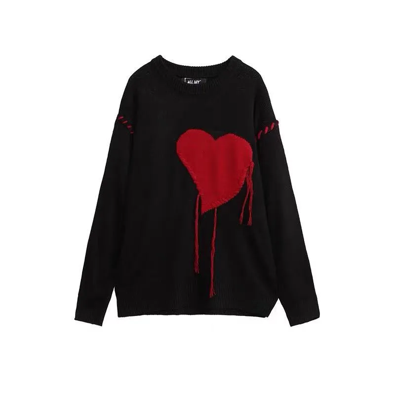 

y2k Harajuku Large Love Suture Knitted Sweaters goth Women Ovesized ugly sweater gothic vintage women men sweater