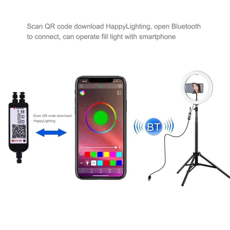 

PULUZ 1.65M Tripod Mount + 10.2 Inch 26Cm Curved Surface USB RGBW Dimmable LED Ring Vlogging Video Light Live Broadcast Kits