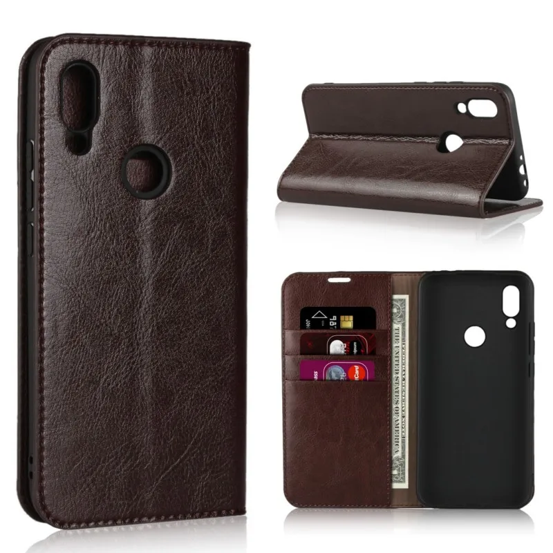 Чехол-книжка OEEKOI Crazy Horse из натуральной кожи для Xiaomi Redmi 7A/7/K20/Note 7/Note 6/6 Pro/S2/6A/6/Note 5/Note 4X/5 Plus
