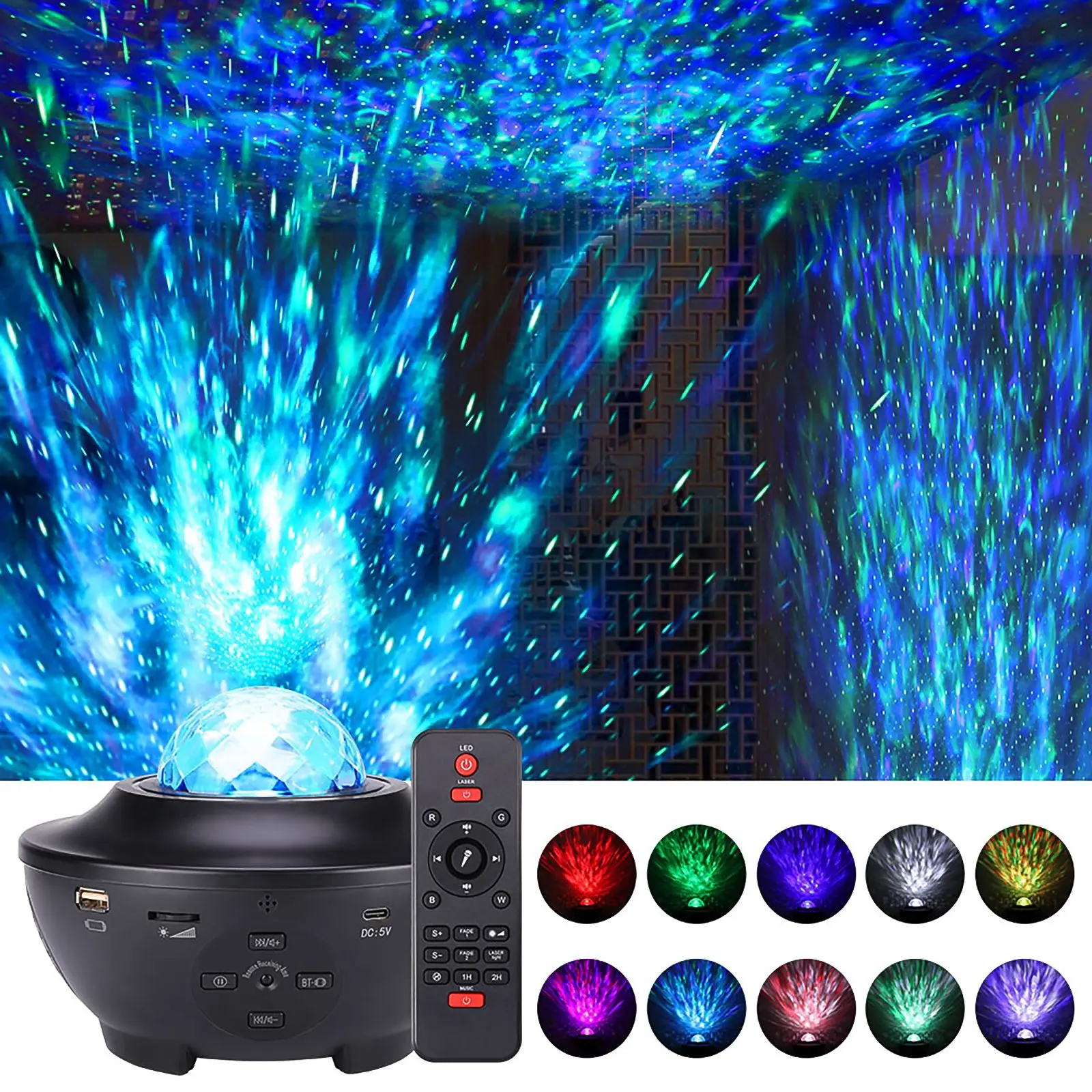 

Цветной проектор звездного неба Blueteeth, музыкальный проигрыватель с голосовым управлением через USB, светодиодный ночсветильник, USB-зарядка, п...