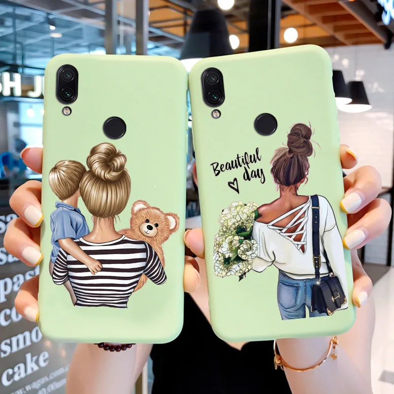 Candy Silicone Soft Cover For Xiaomi Redmi Note 6 7 Case Fashion Mother And Daughter Back Pro Bumper | Мобильные телефоны и