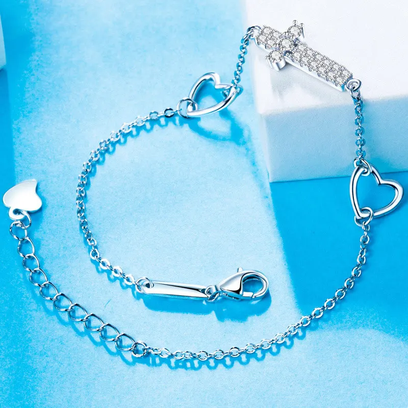 

Real 100% 925 Sterling Silver Bracelets Cross Charm Bracelet for Women Simple Cross Chain Link Bracelet Valentine Day Gift