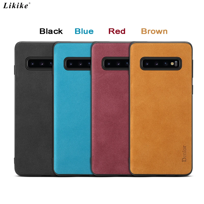Likike Frosted Leather Back Phone Case for Samsung Galaxy S10 Plus Silicone Frame Cover Vintage Luxury Plain Style Fashion |