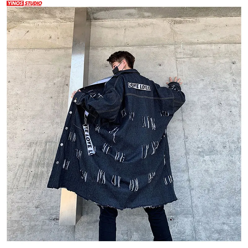 Прямая поставка 2020 осенние удлиненные потертые джинсовые пальто Японская