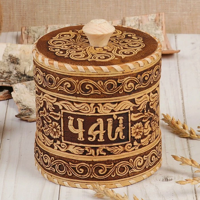 Туес Цветы чай 10х10х11 см береста 3604409|Бутылки банки и коробки| |