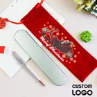 1 комплект, шариковая ручка с бесплатным логотипом на заказ, чехол из золотой фольги, Рождественская ручка, сумка, Рождественский Новогодний подарок, офисные канцелярские принадлежности, ручка для подписи