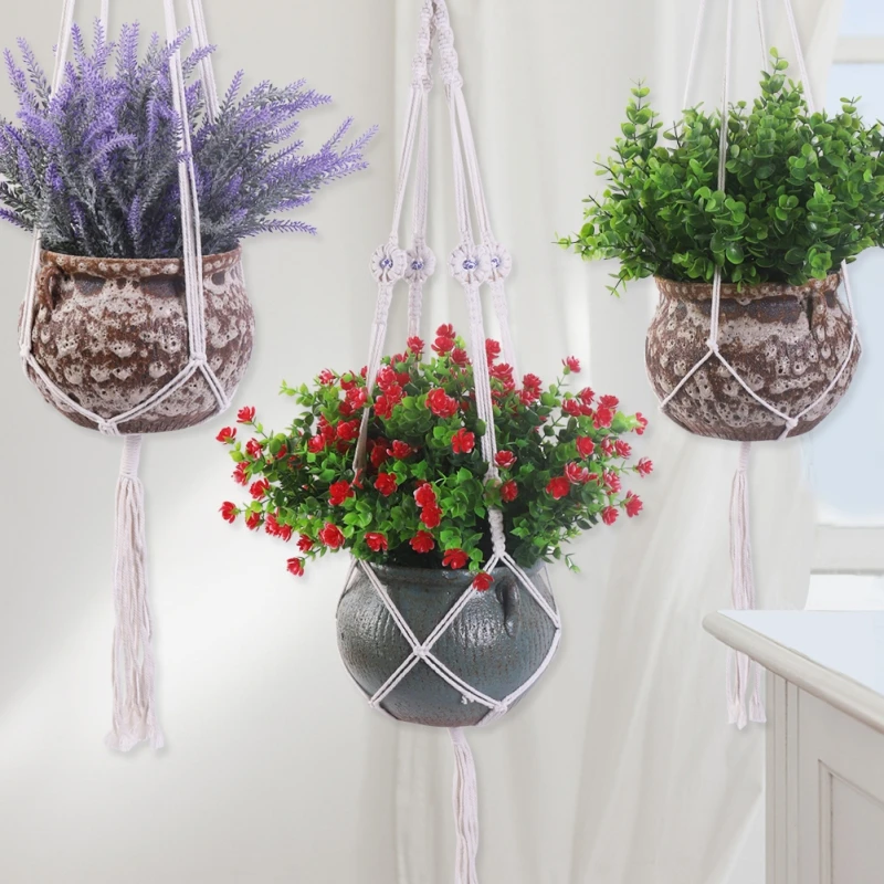 

3PCS Handmade Hanging Baskets Flowerpot Plant Holder Macrame Plant Hanger For Indoor Outdoor Garden Home Decoration