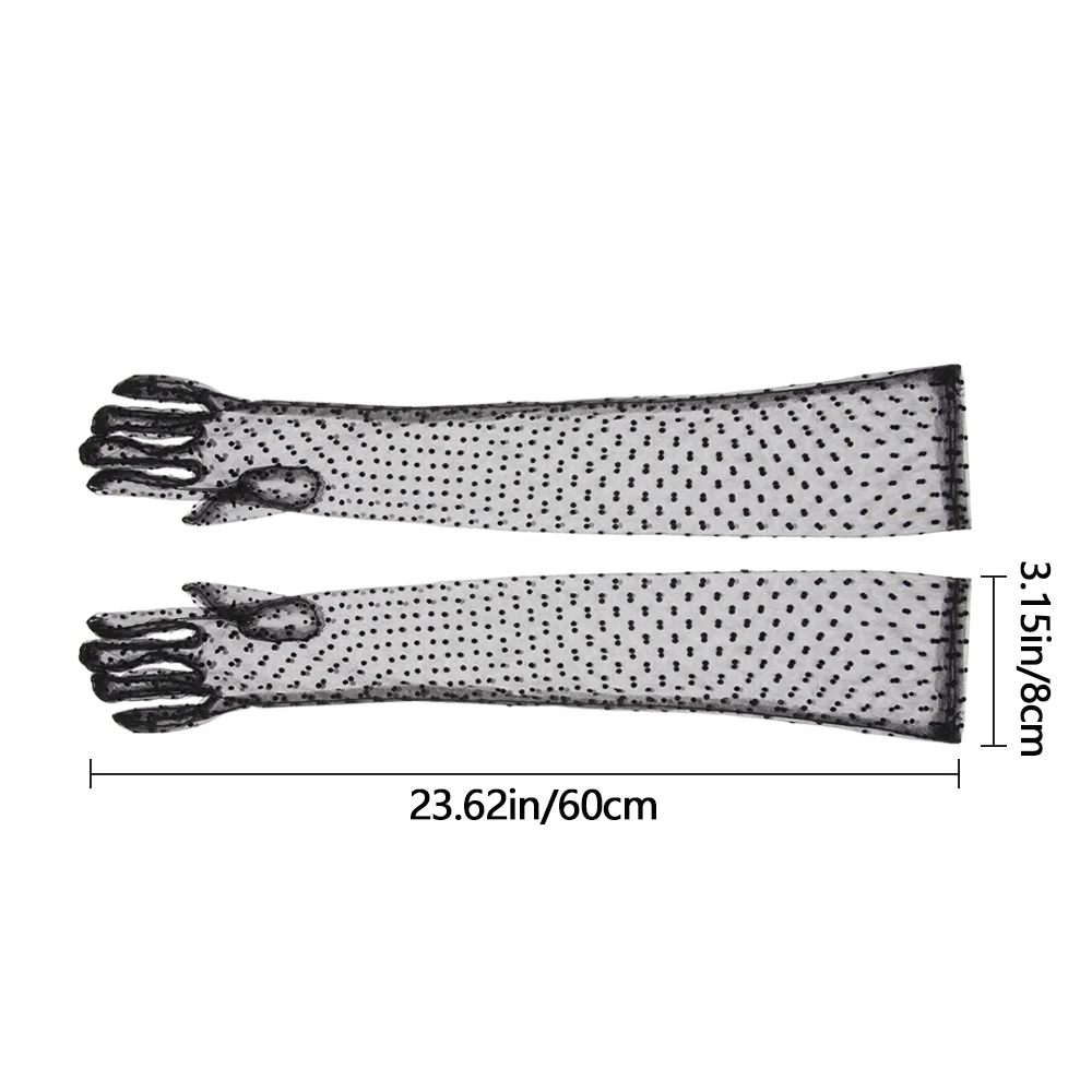 

2021 New 1 Pair Women Short Tulle Gloves Stretchy Lace Spots Full Finger Mittens Mesh Lace Gloves