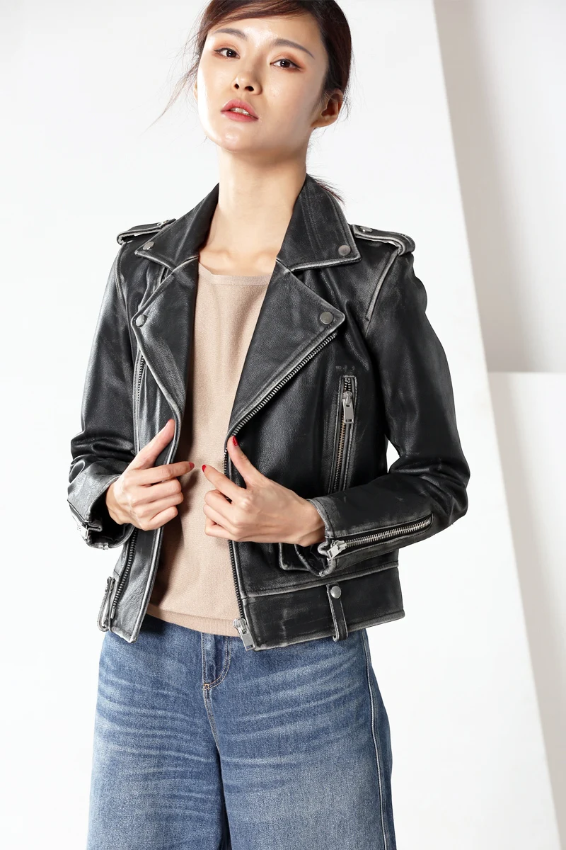 Женская винтажная куртка из натуральной коровьей кожи 100% | одежда