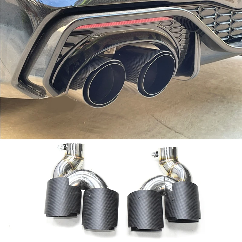 1 Pair Matte Black Carbon Fiber Car Exhaust Tip For Audi A6L A7 C8 Four Out Muffler Tips Nozzle Exhaust System