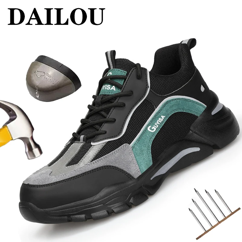 

2021 Men's Shoes Safety Boots For Men Steel Toe Protective Work Shoes Male Work Sneakers Anti-Puncture Work Boots Men Footwear