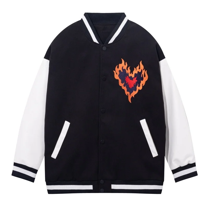 

2021 Mens Hip Hop Baseball Jacket Coats Skull Fire Love Embroidery Patchwork U.S. Europe Style Streetwear Rock Unisex Jacket