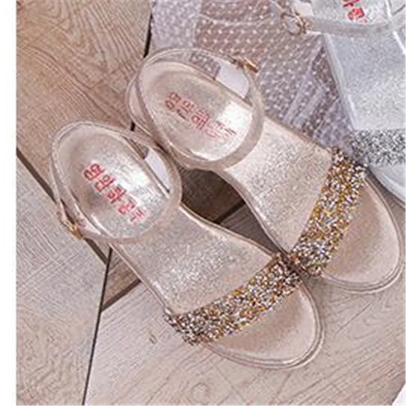

Summer new style rhinestone wedge sandals women's waterproof platform ultra-high heel muffin bottom women's sandals womens shoes