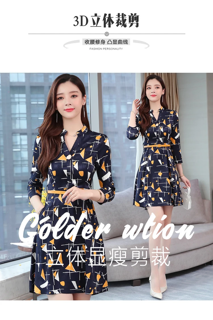 Vintage Print Chiffon Long Sleeve Mini Dress Autumn Winter Chic Plus Size Women Bodycon Dress Elegant Femal Party Vestidos