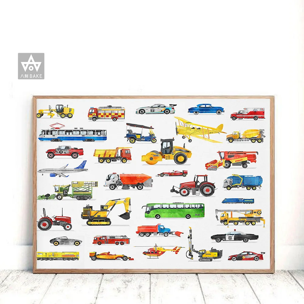 

Vehicles Wall Art Canvas Poster Transportation Car Print Nordic Boys Kids Bedroom Decorative Picture Painting Nursery Decor