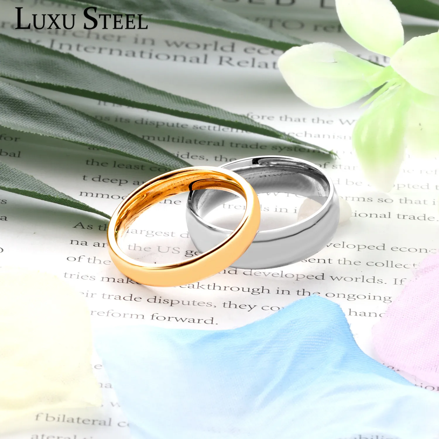 LUXUSTEEL набор anillos высокой полировки золотого и серебряного цвета пара колец