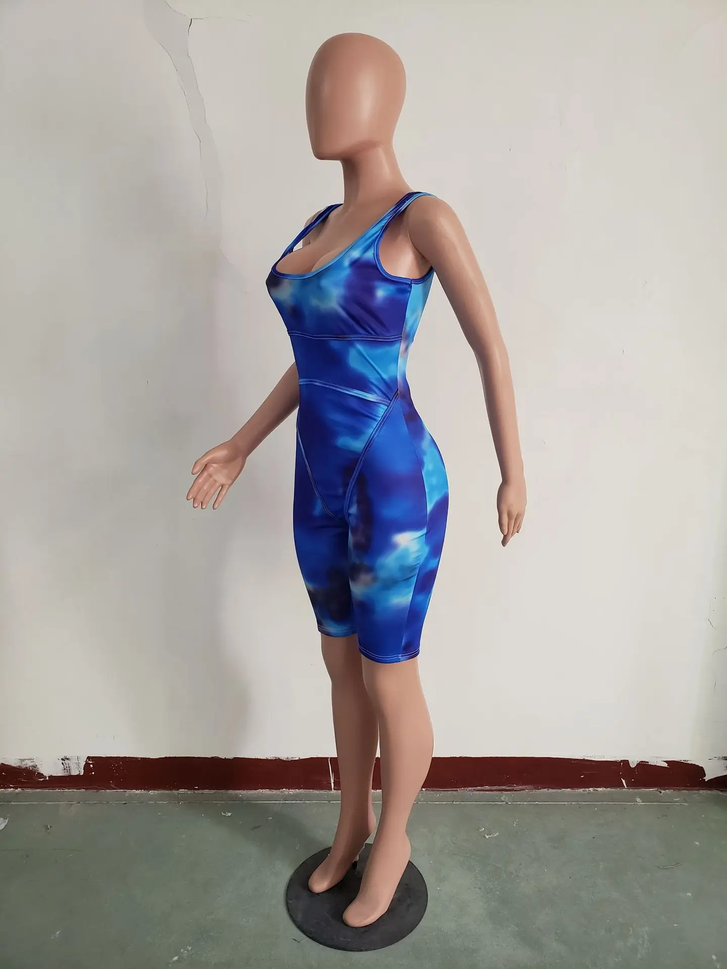 

Fashion trend women's clothing suspenders printed invisible zipper jumpsuit shorts