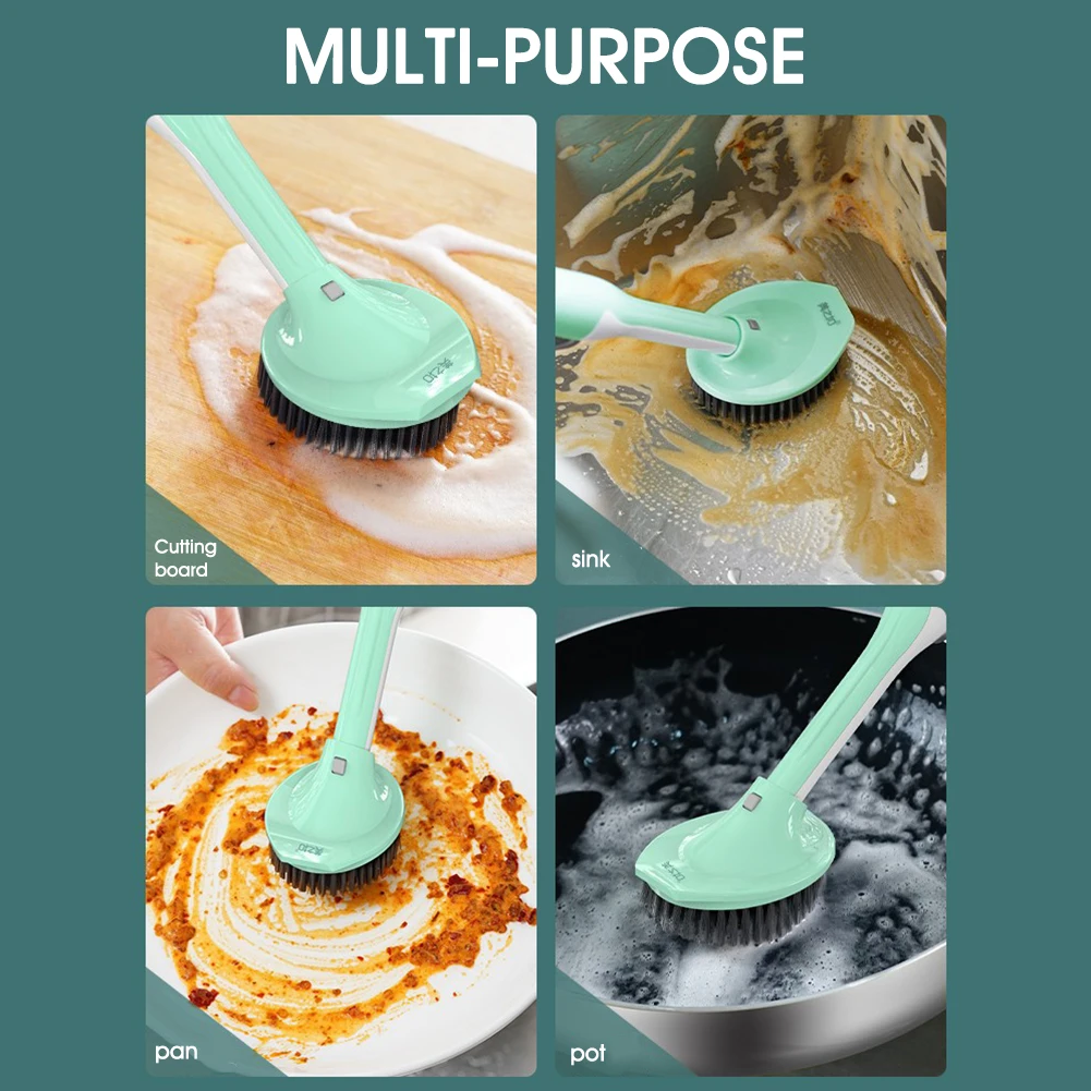 

Kitchen Cleaning Brush Dish Washing Scrubber With Refillable Soap Dispenser Replaceable Brush Head Non Slip Handle Kitchen Brush