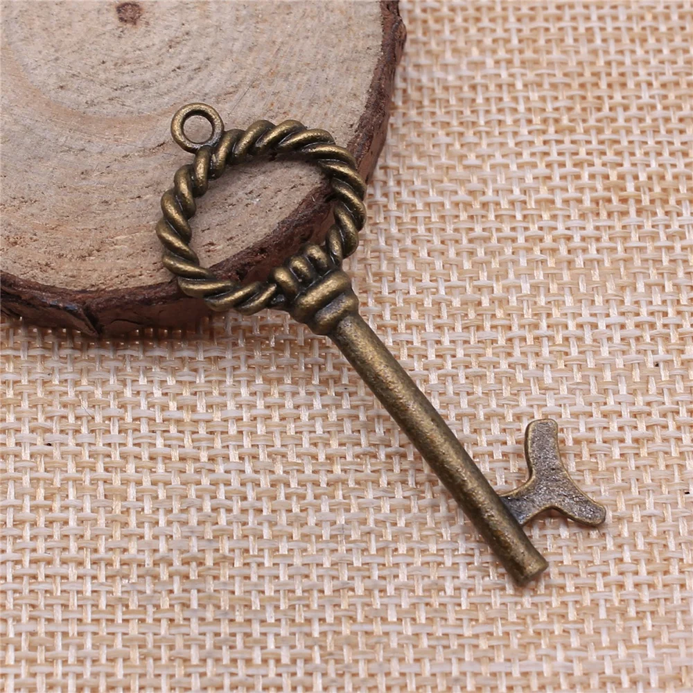 

free shipping 15pcs 52x20mm antique bronze key charms diy retro jewelry fit Earring keychain hair card pendant accessories