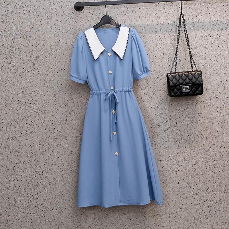 

2021 Summer office ladies elegant shirt dresses for women polo collar plaid Button patchwork dress korean casual vintage robe