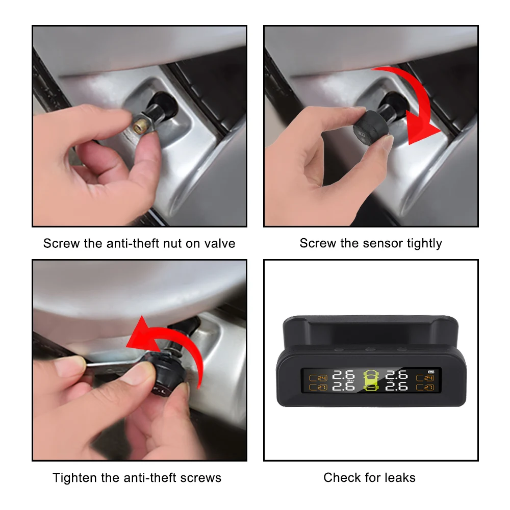 

LEEPEE Auto Security Alarm Systems Tyre Pressure Temperature Warning Car Tire Pressure Alarm Monitor System Solar Power TPMS