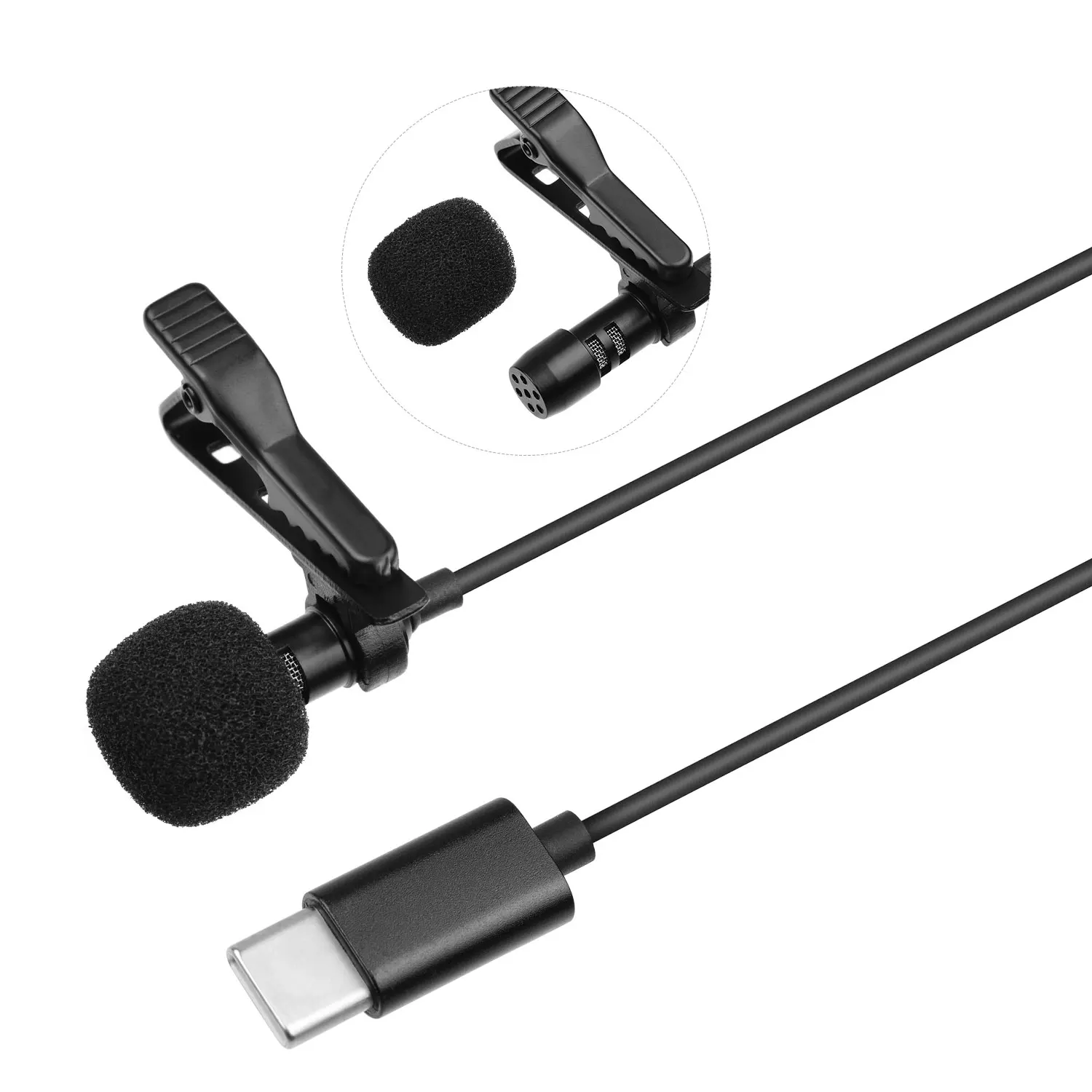 

2 Meter Type-C Omni-directional Lapel Lavalier Microphone Clip-on Recording Microphone for Laptop Computer Smartphone w/ Type-C