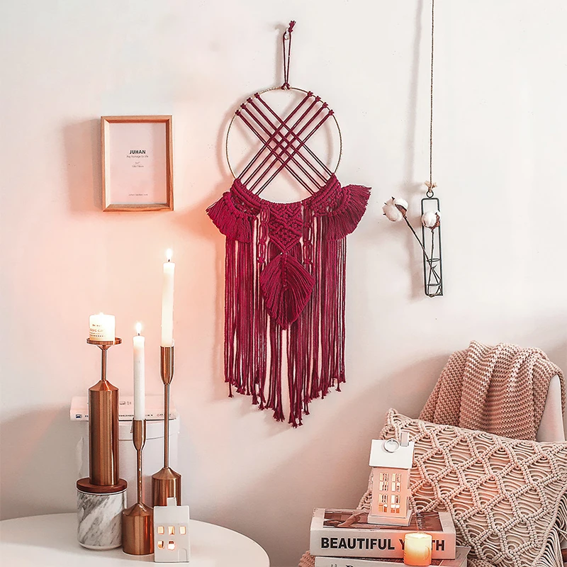 

Nordic Macrame Tapestry Wall Hanging Home Decor Dream Catcher Baby Girl Bedroom Decoration Aesthetic Tassel Leaf Room Ornaments