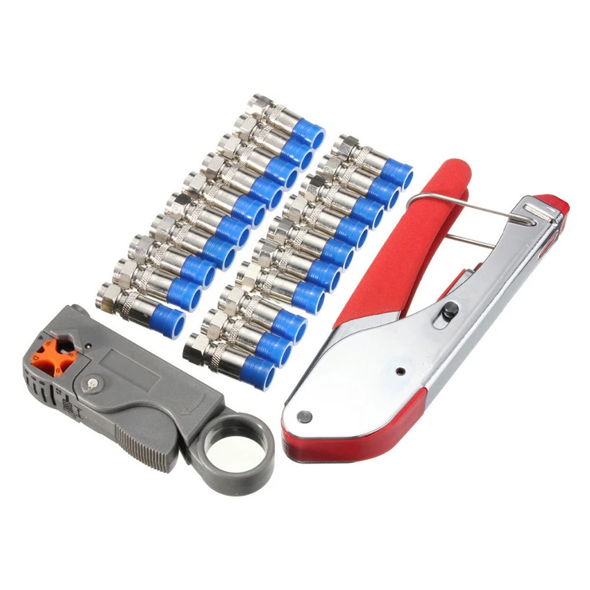 

Coaxial Compression Connector with 20Pcs F Compression Connectors RG59 RG6 Coaxial Cable Crimper Kit Wire Stripping Tool